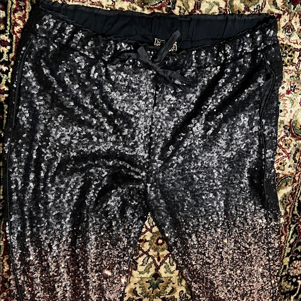 Johnny Was Black Hombre Sequined Jogger Pants Size XL - Picture 2 of 6